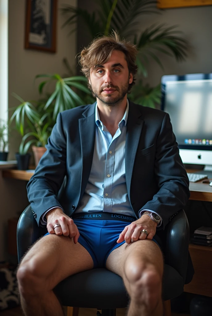 young adults guy sitting spread legs
