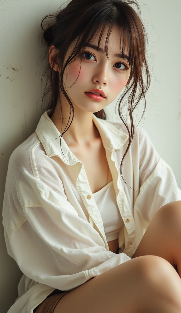 NSFW, 1womanl, (Well-formed face), ((Tight skinny jeans)), ((light-colored blouses)), (((The line of is protruding from the jeans))), no-bra, emphasis on the buttockd around, long , The costume is sheer, de pele branca, slender, Small buttocks, smallunnyday, Modern cityscape, Wet, Dark hair, I have bangs, short-hair, Smiling smile, surrealism, Cinematic lighting, depth of fields, One-person viewpoint, F/1.8, 135 mm, canon, nffsw, masutepiece, ccurate, Anatomically correct, Textured skin, Super Detail, high details, High quality, awardwinning, Best Quality, hight resolution, 1080p, 4K, 8K