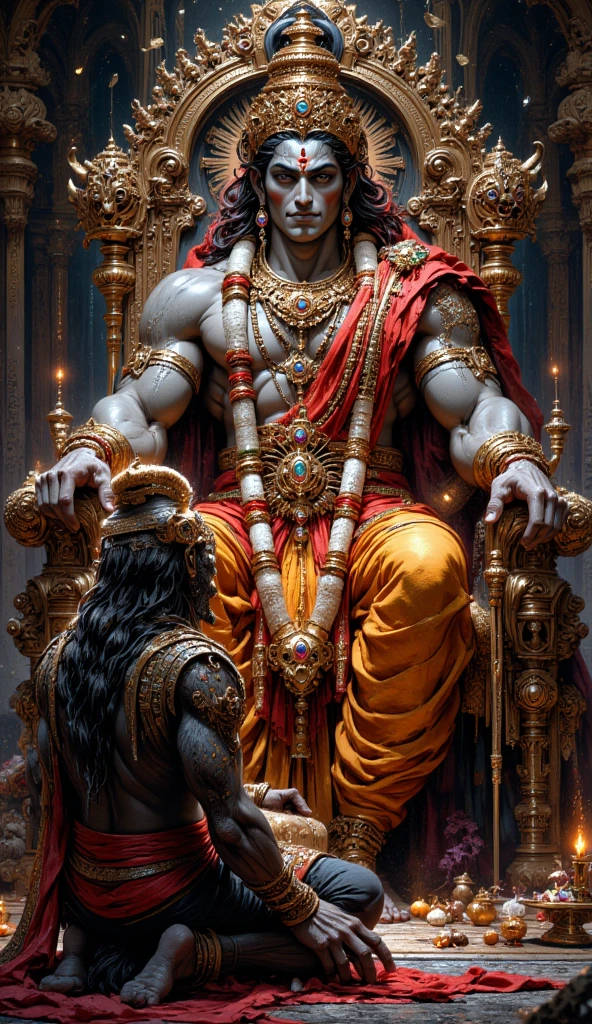 Dasgiri was sitting on the throne and Rama was trampling this headless head with his feet. For clothe design