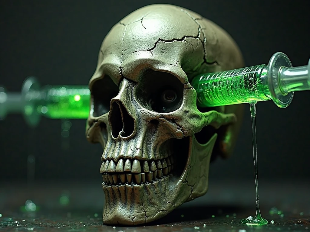 imposing Masterpiece lata energetica perspective image ((seen from below)), 8k very detailed, Exaggeratedly pronounced packaging details in a high-gloss glass sintograph., Masterpiece, inside a human skull in agony, cinematic effect, The entire skull is contained in the can with a large acid melting the can making the plastic visible. ,many bubbles inside the container strong blur effects,ultra realistic,ultra detailed,dramatic lighting,4k hd phone wallpaper,green light reflection colors,Turquoise,hd phone wallpaper,amazing detail digital art
