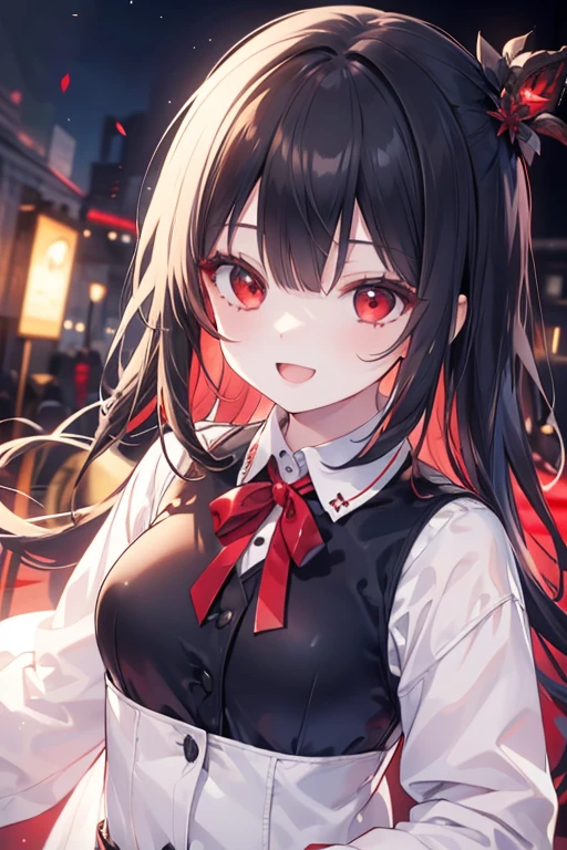(masterpiece, best quality), intricate details,
1girl,black hair, Red eyes, light red hair, white hair tips,
Big breasts, smiling, opened mouth, wear white shirt, long Sleeve shirt, Red checkered shirt, Park background