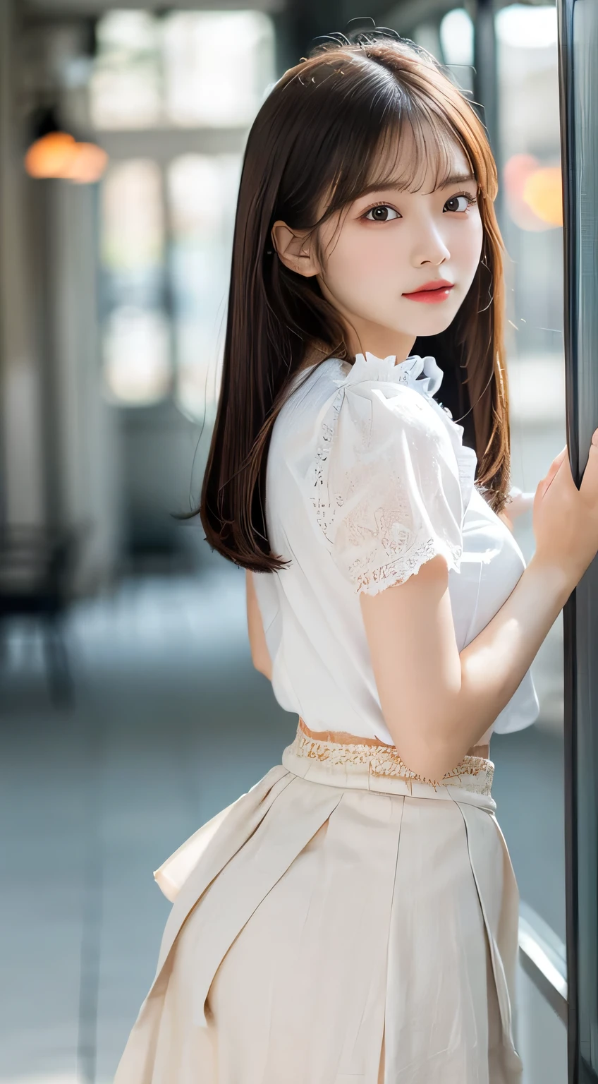 Best quality, focus on face, soft light, black hair, ((Japanese)), (blouse), (((front, face))), (depth of field), ultra high resolution, (realistic: 1.4) , RAW photo, upper body