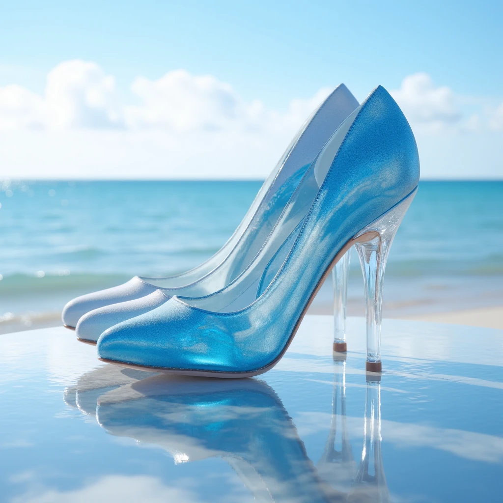 (high-heeled shoes),1girl, High heels, shiny leather, healthy complexion, blue veins under the skin, Cherry blossoms, Roman lace-up shoes, perfect figure, sun hat, beach, ocean, waves, white clouds, blue sky and seagullsï¼(Crystal clear upper)ï¼Crystal shoesï¼Magic special effectsï¼Exquisite patterns, exquisite heelsï¼High soleï¼All kinds of colors, best quality, masterpiece, ultra high res, (photorealistic:1.4),(high heels), solo, white, gold, aquamarine, intricate details,
, pantyhose, tight high, thin legs, under belly, tights, <lora:yuzuv10:1> <lora:Tomboy-3000-12repeats:1>