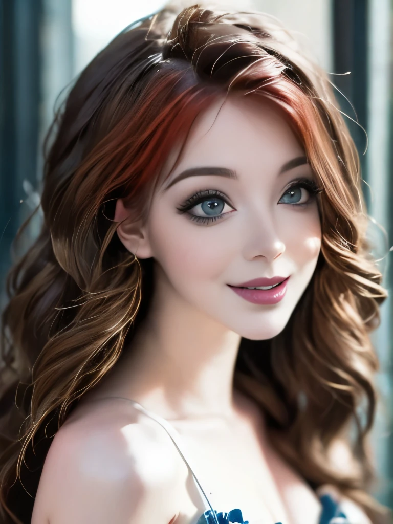 Realistic photo of (1 cute actress) long straight hair, thin makeup, medium breasts, long dress, close up, Canon EOS clear facial features 8K high resolution, sharp detail, realistically