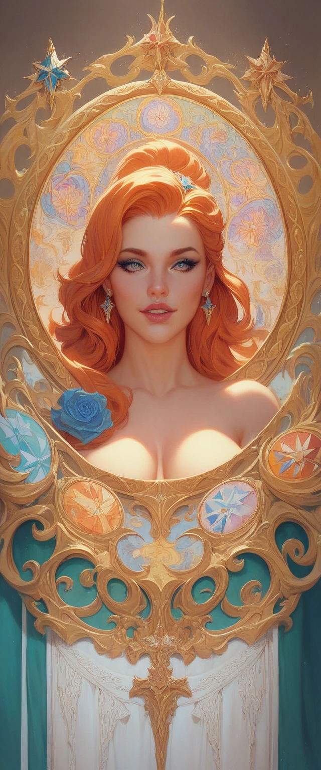 (highres, realistic:1.37), beautiful detailed eyes, beautiful detailed lips, longeyelashes, curvy figure, confident smile, elegant pose, vibrant colors, regency era, by norman lindsay, bokeh, oil painting style, soft lighting, romantic setting, blooming flowers, flowing dress, graceful movement, delicate features, alluring gaze