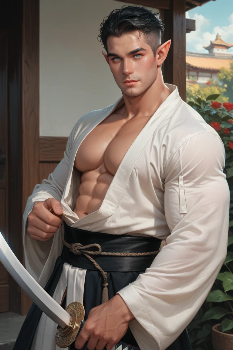 {{{{{masterpiece, best quality, high resolution illustration}}}}}, grey theme, {{{detailed face, intricate details, perfect fingers, perfect eyes, perfect hands}}}, 1boy, japan home, solo, demon male, young, looking at viewer, (red hair:1.2), very short red hair, red  glowing long horns, standing, full body, smiling, white shirt, disheveled hair, red horns, long horns, glowing eyes, brown eyes, fractal patterns, {{{cinematic lighting, natural light}}},round face, sly face, black footwear, brown jacket, jeans, manly