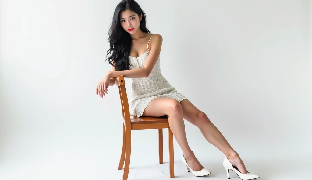 Additional weapons, A woman posing for a photo,Pale pink top ,curvy arms, long hair, black hair, have, incredibly beautiful, strong posture, very beautiful, arms aside, show legs,Leg details,High heel,4 arms and 2 legs!, curvy arms, multiple arms, Armpit and shoulder fusion, normal hand, slender figure, same face, 21 years old, Upper body shot, Korean