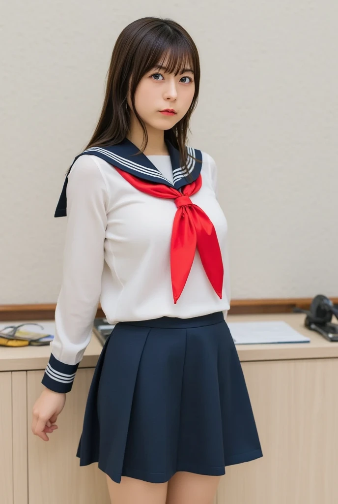 ((highest quality、8k、masterpiece:1.3)),((((fullbody shot)))),Ultra-high resolution,big eyes,Japanese,bangs,(a girl),(1 girl),((20 years old)),((facing at viewer)),(long hair),(((black sailor uniform))),grin,((sitting on sofa)),((skirt lift))