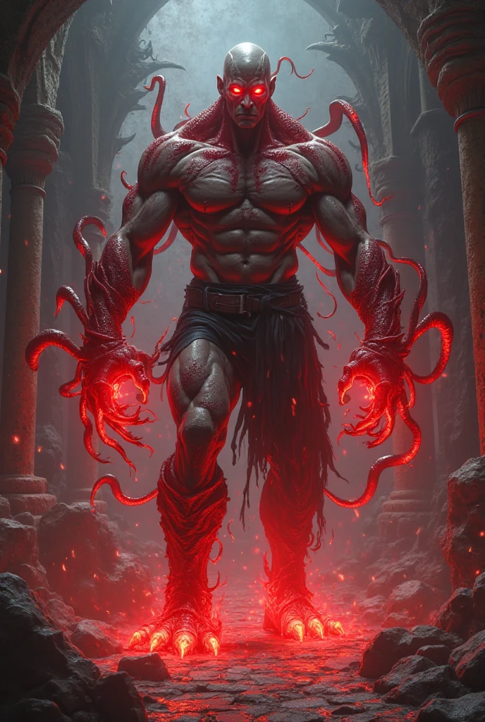 Top quality, Photorealistic, (((16k))), High Definition, Unity 8K wallpaper, high res, ultra sharp, masterpiece, ((masterpiece)), best quality, expressive eyes, perfect face, detailed eyes, masterpiece, highly detailed exquisite character art, epic fantasy digital art style, detailed digital 3D fantasy art, thighs, textured skin, (((Back Lighting))) ultra-realistic, god of tentacles, sexy tentacles, tentacle humanoid man, humanoid bodybuilder, pecs, glowing, god rays, wet, coiled, forced, entangled, (((orange neon skin))), blood red slimy tentacles, lava, liquid lava wet, monsters,