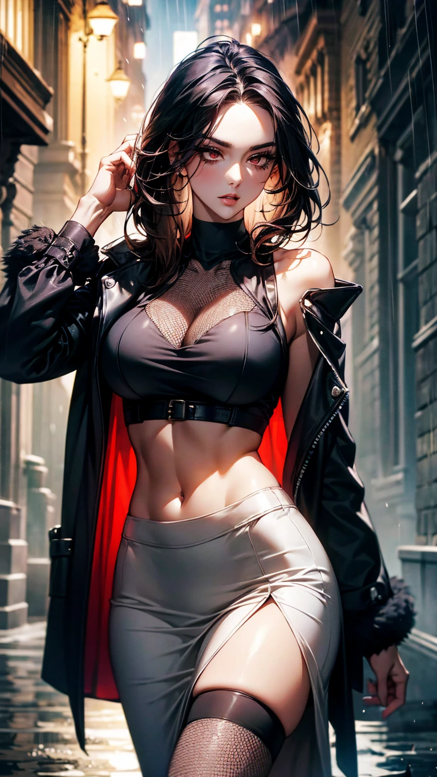 upper body, 1.2, realistic, Ultra Detail, Ultra High Resolution, blurry, extremely detailed CG unity 8k wallpaper, finely detail, highly detailed, cinematic lightning, official art, perfect anatomy, perfect hands, perfect face, round face, best quality, dreamlikeart, (8k, RAW photo, best quality, masterpiece:1.2), (BREAK:1.7) score_9, score_8_up, rating_questionable, masterpiece, best quality, BREAK, beautiful, masterpiece, best quality, extremely detailed face, perfect lighting, (absurdres), (ultra detailed, 8K, ultra highres:1.2), perfect lighting, (realistic, hyper photorealistic:1.40), (Best quality, 8k, 32k, Masterpiece, UHD:1.2), (beautiful face:1.3), (medium_chest:1.3), (BREAK:1.7), 1girl, solo, smile, (black lipstick), two-tone hair, (dark brown hair:1.3, pink dipped hair, multicolored hair), ((black see-through mesh jacket:1.5)), open jacket, ((pink lace pushup bra)), (black frilly skirt, pink lace hipsters), (sat on rooftop:1.3), (demon wings:1.2), (large wings), (gorgeous starry night:1.3), (provocotive pose:1.3), ((night-time:1.3)), ((stars)), ((moonrays)), ((face focus:1.3)), facing viewer, gravure, hyperdetail, btpt-fc, ((vampire girl))