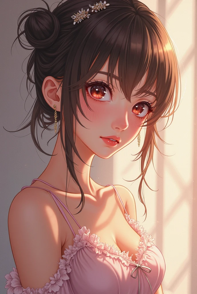 SNFW, (high resolution, Super fine,High Resolution, 8k, RAW quality), Photorealistic、Anime Style、(One Japanese woman, 30th Generation), (A dreamy face, beautiful, cute), (Chestnut Hair, Shiny hair quality, Wavy semi-long hair), (Brown eyes), (D cup size breasts), (Perfect proportions, Curvaceous),