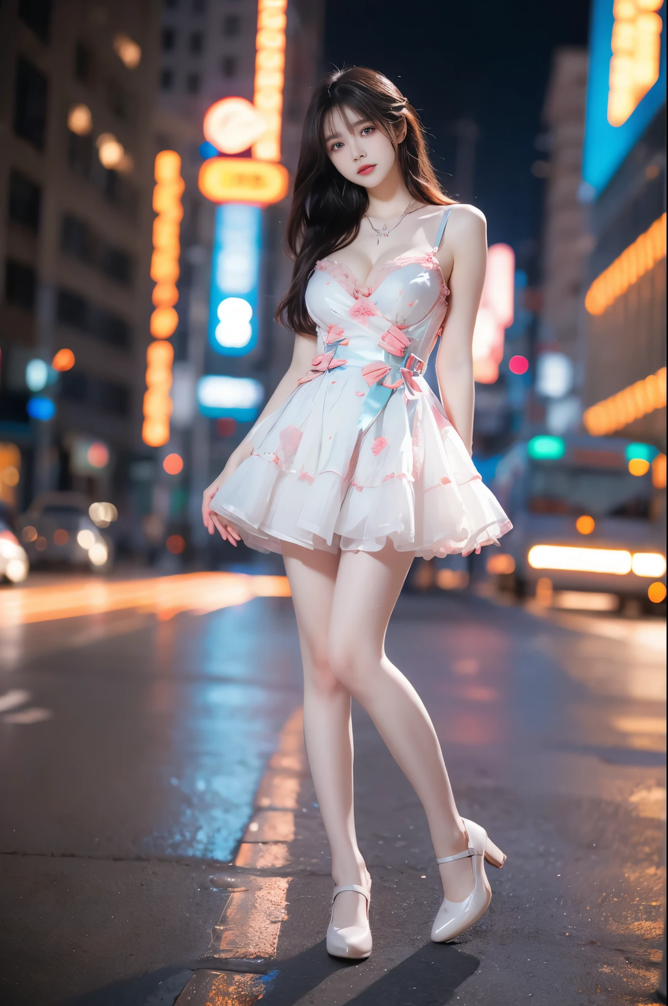 highest quality、8k Masterpiece、超A high resolution、(Photorealistic:1.3)、RAW Photos、1 girl、Black Hair、Glowing Skin、1 cyber punkの超美麗兵士、((Ultra-Realistic Details))、Portrait、Global Illumination、Shadow、Octane Rendering、8k、Super sharp、Beautiful breastetal、Cold colors、、Very intricate details、Realistic Light、CGSoation Trend、Beautiful Eyes、Shining Eyes、To the camera、Neon Details、13age、Very Short Hair、Obscene、wide shot、full body、Silver charm on the ankle、smile、Young body shape、Futuristic girly stage costume、Cosplay、Moe、very cute、cute、pure、virgin、love、Idol、Pink Room、cyber punk