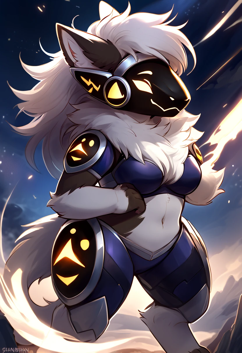 kindred, lamb chest tuft, digitigrade, white hair, long hair, black mask, (blue eyes, glowing eyes:1.4), uploaded the e621, beautiful and detailed portrait of a woman (((female))) anthro lamb, kenket, Ross Tran, ruan jia, uploaded to e621, zaush, foxovh, lighting zenematic, seductor, bl, lamb, thighighs, big chest, full body, beautiful, messy hair, bikini, thicc, alone, submissive, standing, sweating, in heat, lust, trembling, night, Nightclub, party, neon colors, stripper, seductive look, Exhaust face, tired looking, looking at the viewer, bondage, tied arms ((tied arms to the ceiling)), blindfolded, being surrounded by people ((males only)), people looking her ((males only))