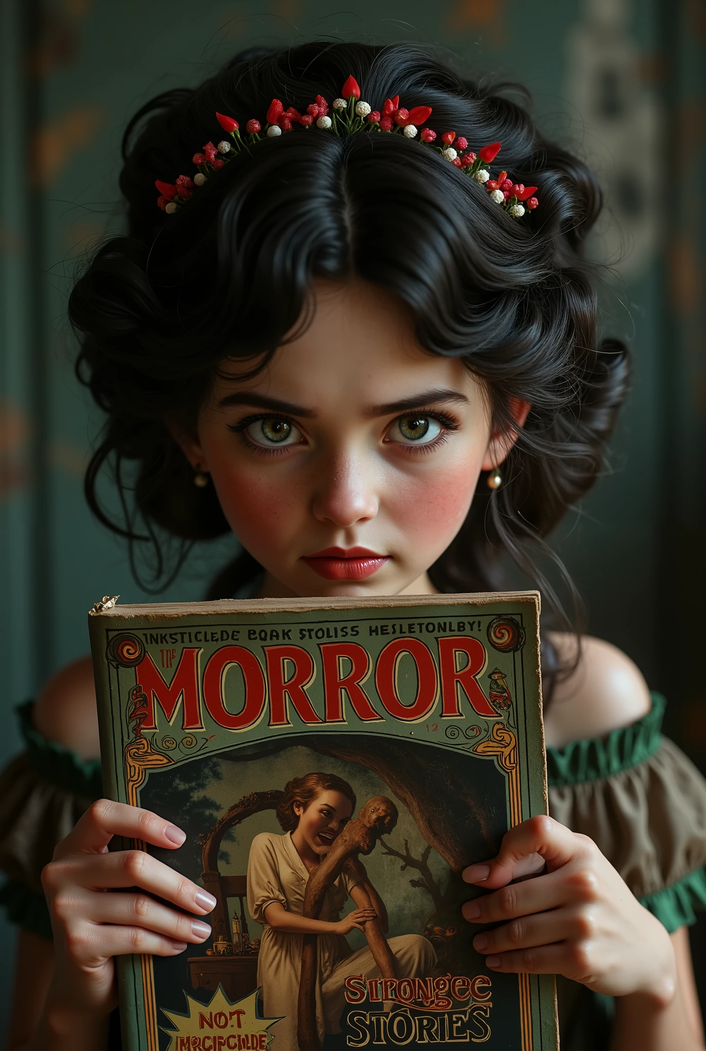 Cover mystery magazine strange stories full length girl, Cute face full length , Girl poses for horror magazine cover Strange Stories , Magazine Era 1933, high quality,