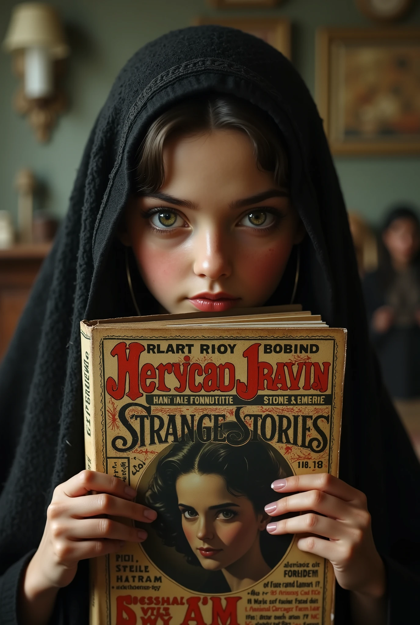 Cover mystery magazine strange stories full length girl, Cute face full length , Girl poses for horror magazine cover Strange Stories , Magazine Era 1933, high quality,