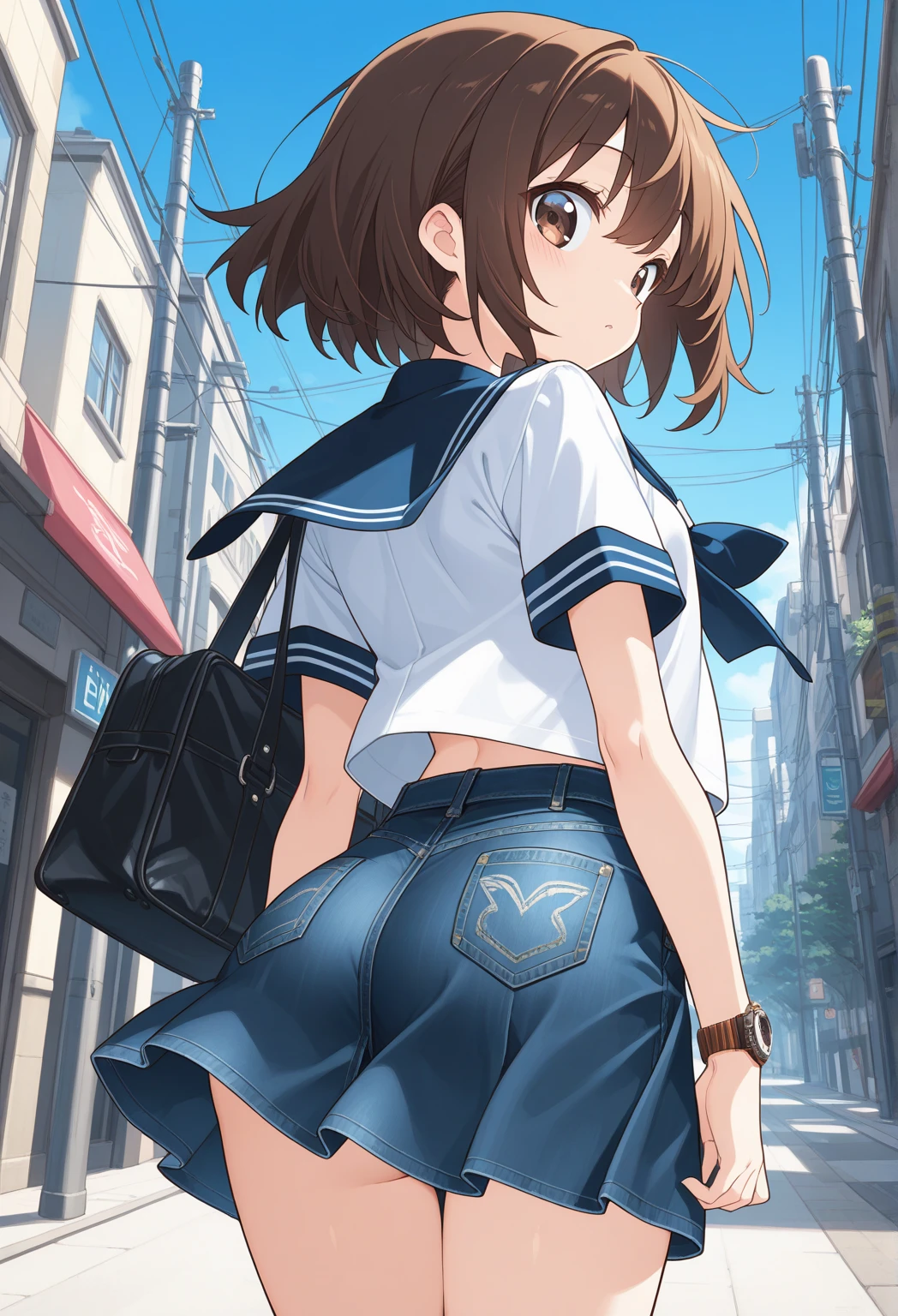 I'm a girl in a high school uniform。shorth hair