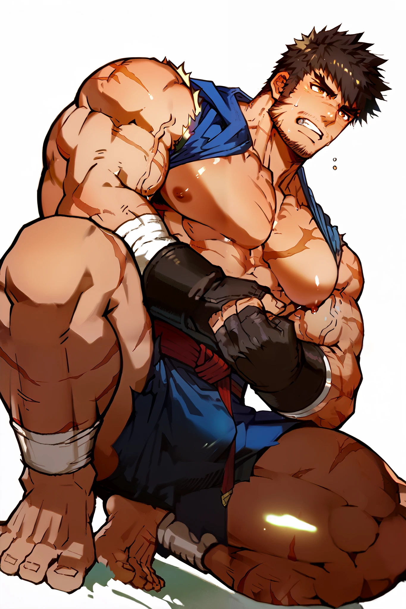 High Definition 3D Ultra HD 8K,NSFW,masterpiece、highest quality、bold composition,(karate uniform,red headband :1.2),ass, pov,(25-year-old male),male focus,erection,lying,,spread lges,muscular male,toned,toned male,big pectorals， Street Fighter,Ryu, Sexy、black hair, (detailed face,blush,orgasm:1.2),lying,コンクリートの床、（penis,Sex.anal:1.5）,Strong muscles、projectile cum,semen
