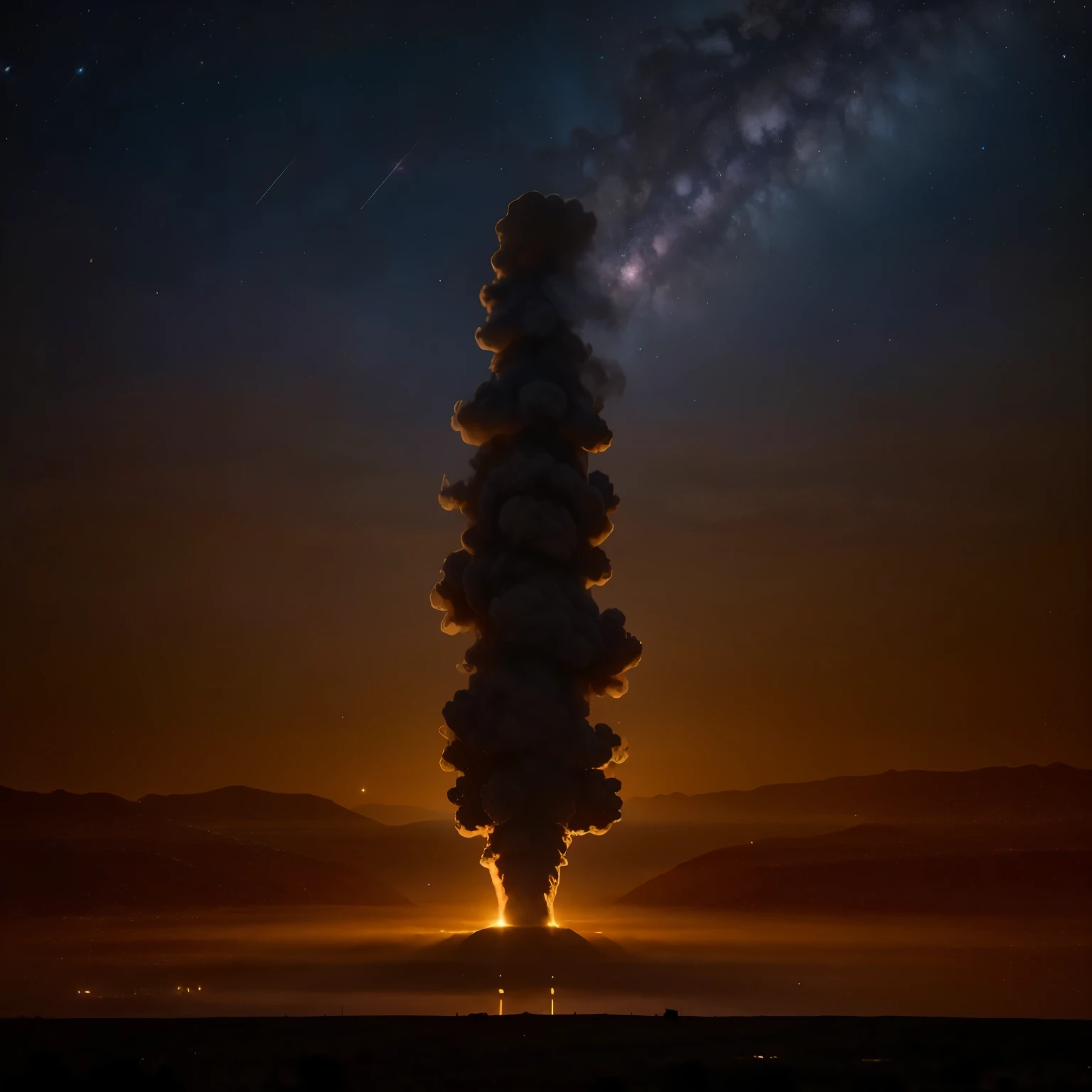 A spaceship's sleek silhouette pierces the misty purple horizon, its occupants silhouetted against the radiant glow. Amidst the twinkling lights of the alien planet, a lone figure stands at the edge, her features illuminated by the soft luminescence. In the distance, two vibrant crimson gas giants clash, their fiery atmospheres crackling with energy as they collide, unleashing a celestial explosion of starlight and debris across the mist-shrouded sea.