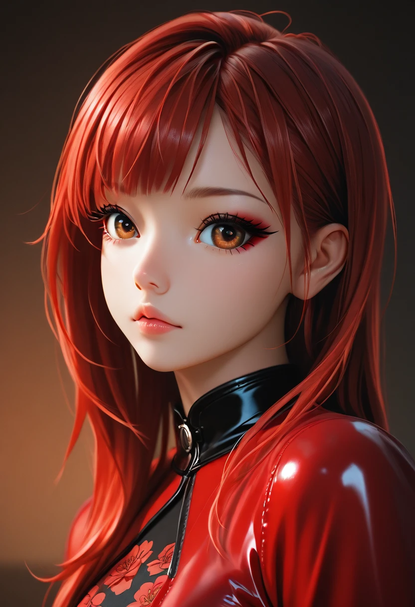 best quality, masterpiece, blunt_bangs, red_hair/red_eyes, upper body, beautiful detailed eyes, aquagradient eyes, ,direct, 8k, uhd, severe low lighting, high quality, sharp focus, fujifilm XT3.