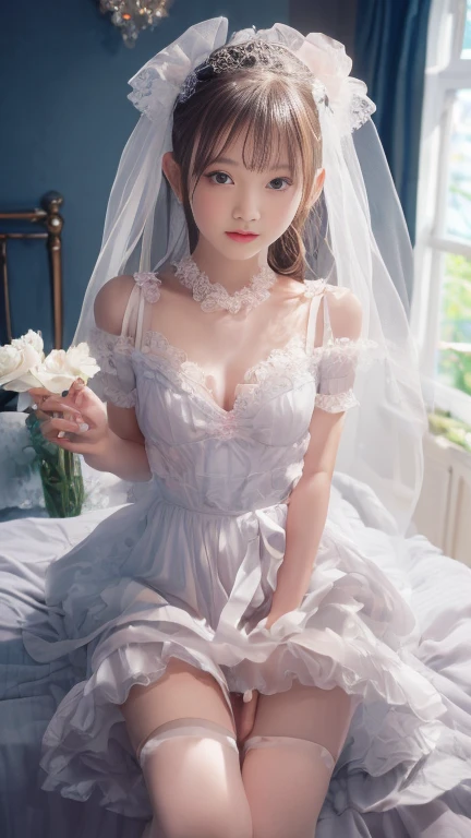 There is a girl in a wedding dress, plum blossoms, palaces, castle architecture ray tracing, {best quality}, { {masterpiece}}, extremely detailed 8K wallpaper, {an extremely delicate and beautiful}, colorful, intricate details, realism, realism, camera quality, (meticulously portrayed clothes), cold white leather, (meticulously portrayed blush), 1080p, sun, soft cute, smooth light silver hair, messy beauty, lighting, brokenness, shiny and silky skin, 3D stereoscopic, masterpiece, best quality, super fine illustrations, Beautiful eyes, very delicate light, fine glow, very fine 8K CG wallpaper, peach blossom eyes, red pupils, an extremely delicate beautiful girl, 8k wallpaper, best quality, full body close-up, white wedding dress, luxury silky bright red chiffon flood (illusion, glitter, ultra-thin, soft,) wedding dress