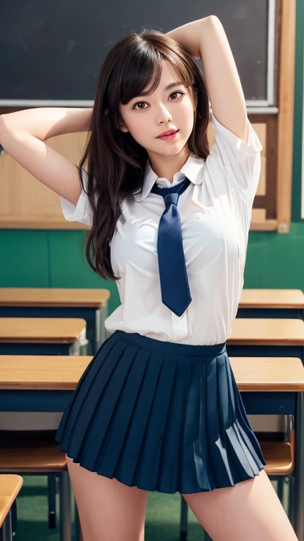 Highest quality、Ultra-high resolution、(Realistic)、18-year-old girl、((((school uniform open))))、((((I can see her nipples)))),Hyper Detail、Super Realistic、(Realistic)、More about beautiful skin、(masterpiece:1.0)、(Highest quality)、(Ultra-high resolution)、8K resolution、Canon EOS R5、135mm、Absurd、Very detailed、Sharp focus、Fine skin、(((Chirarizum、Small breasts)))