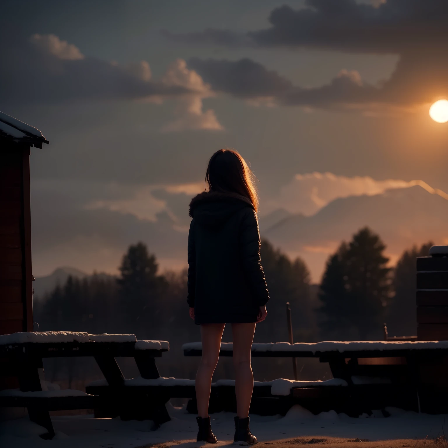 dusk, dramatic sky with warm colors,picturesque landscape,atmospheric lighting,detailed foreground foliage,rural countryside scenery,4k,photorealistic,cinematic,dramatic,muted color palette,serene,tranquil