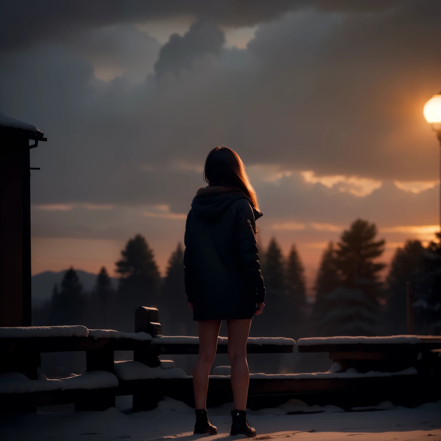 dusk, dramatic sky with warm colors,picturesque landscape,atmospheric lighting,detailed foreground foliage,rural countryside scenery,4k,photorealistic,cinematic,dramatic,muted color palette,serene,tranquil
