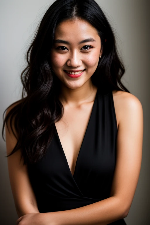 Amai Liu, (sharp focus:1.2), photo, attractive young KariSweets, (handsome face:1.1), detailed eyes, lush lips, (cat eye makeup:0.85), (smile:1.2), wearing (dress:1.2) in one (night street:1.2). (moody lighting: 1.2), depth of field, bokeh, 4K, HDR. by (James C. Christensen:1.2| Jeremy Lipking:1.1).