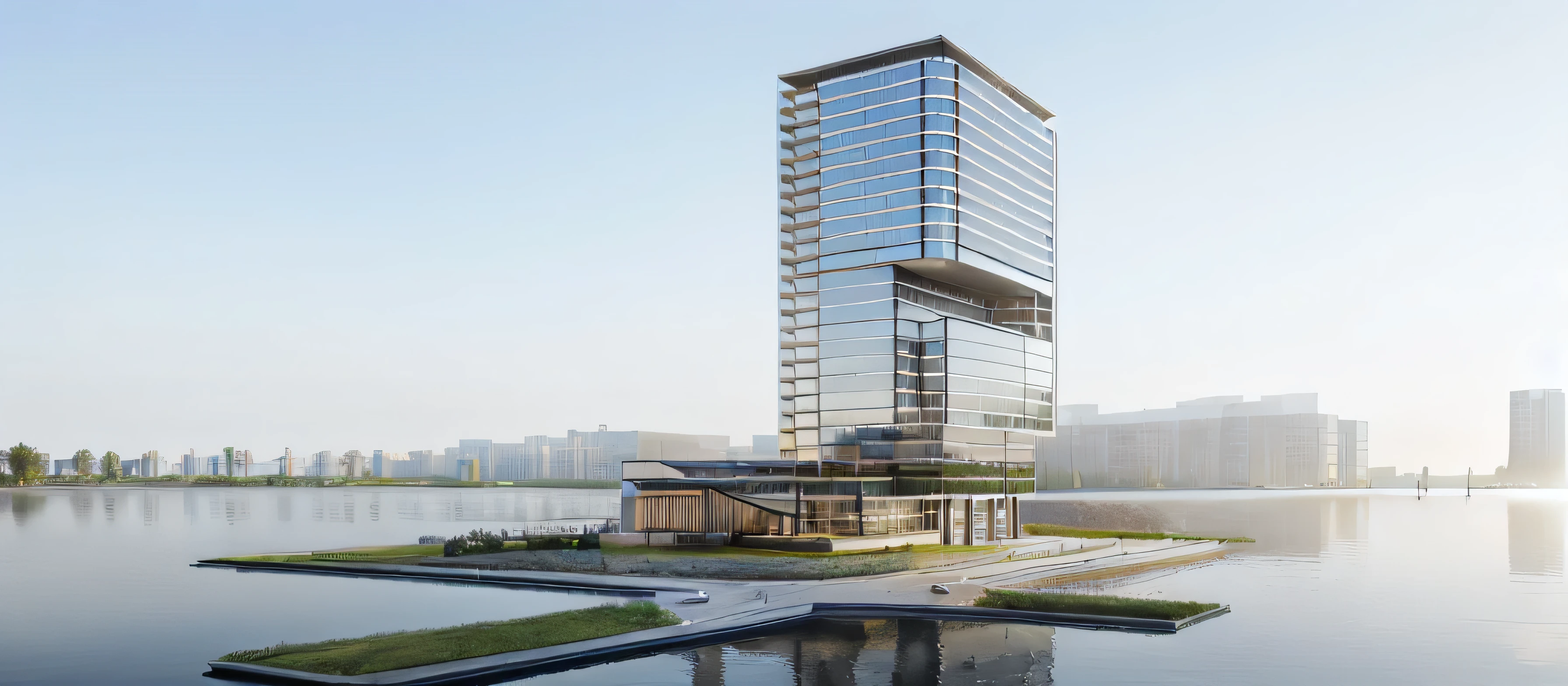 (masterpiece:1.3), (best quality:1.2), (ultra-high resolution:1.3), (realistic:1.4), (8k:1.2), ultra-realistic with cinematic lighting, high contrast, hyper-detailed textures, sharp focus, vibrant tones, incredible depth, raw image.
The building stands out in a busy Asia city center, modern architecture, contemporary buildings, sleek glass structures, highly detailed, vehicles, pedestrians, busy streets, streetlights, water reflection, open spaces, park, sunlight filtering through trees, sustainable design, detailed facades, clean lines, vibrant environment, sunny weather, Dynamic reflections shimmer across the structure, as the interior lights of the curtain wall create a mesmerizing dance of light and shadow ,good material texture, true, realistic.
