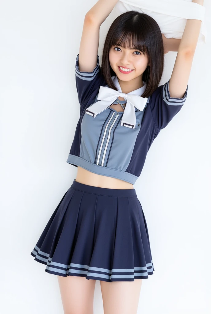 (One Girl:1.3), Japanese high school students, Great face and eyes, Looking into the camera,Shyness、 (Highest quality:1.4), Very detailed CG 統合 8k 壁紙, Very detailed, High-resolution RAW color photos, Professional photography, Realistic full body shot, Studio shot、Plain Wallpaper, Sexy Girls, Open appearance, (Look down, Display in viewer:1.0), (From below:1.0),Thighs、1 female,blonde,Age 25,((Blushing、Laughing with your mouth open)),(((Straight hair))),(((Portraiture))),((Cheerleader uniform)),restaurant,((Large Breasts)),