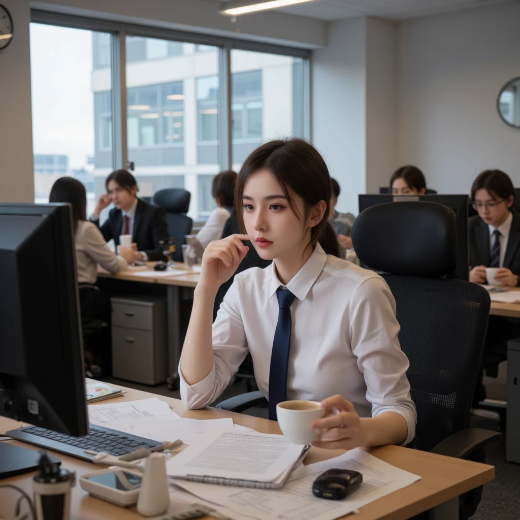 Only One In Office A humorous and relatable office scene in the afternoon. A young ...