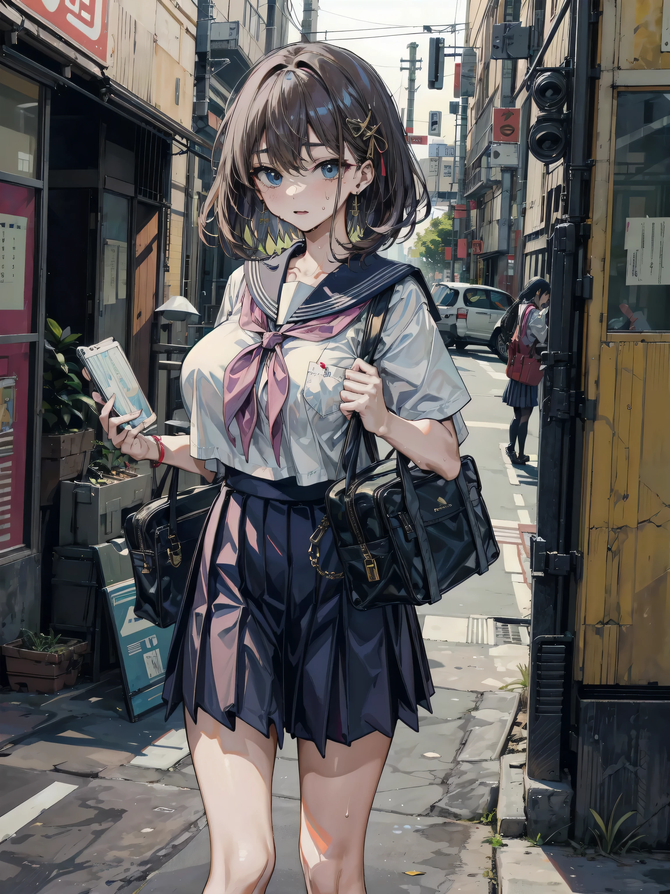 fullnude、Covered bus stop at night without popularity、Sitting on a bench、teens girl、Carrying a pink school bag、Anxious and embarrassed face、A dark-haired、eye glass、Open legs、small tits、teats、Manstreak、Angle from below、Looking at the camera、not any dressed、Undressing、A girl is nearby
