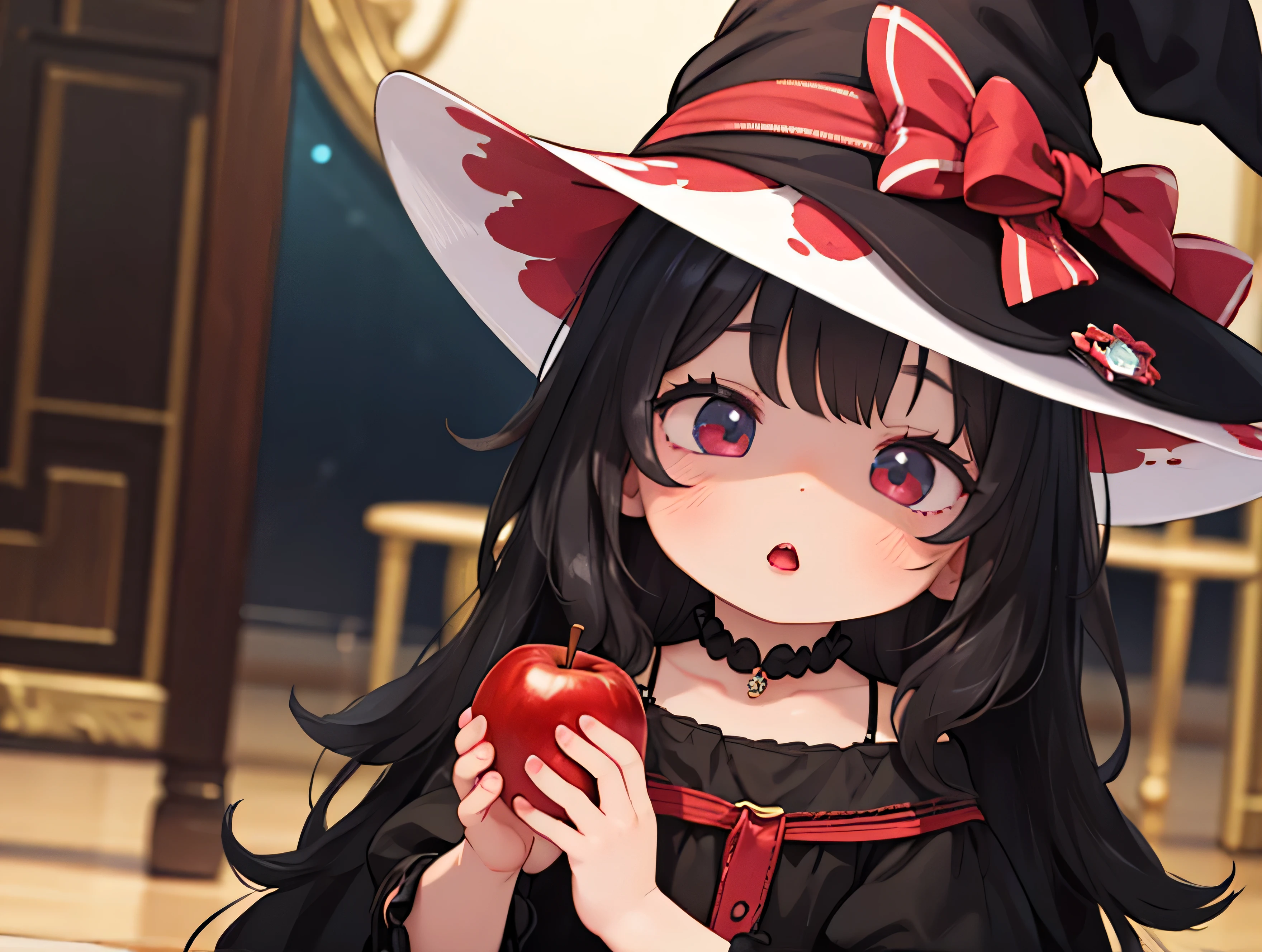 girl,long black hair,Black Queen ,accessories,Apple in hand ,Poisoned Apple,witch queen,red lipstick