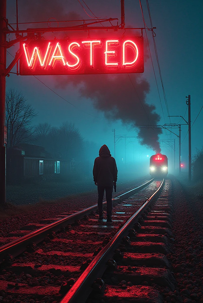 Create an 80s horror movie poster style artwork for the book with the following synopsis: "**Synopsis of "The Man at the Bus Stop"**

On a cold July night in 1983, Luciano Antunes, the grumpy owner of the only bar in Bom Paraíso, ends another day of work. When leaving, he comes across a strange figure sitting at the bus stop in front of the bar. The man, completely naked and motionless, attracts Antunes&#39; suspicious gaze, than, against your better judgment, decide to help.

When approaching, Antunes percebe than o velho é diferente de qualthanr outro bêbado than já lidou. Over time, the encounter takes on increasingly disturbing contours. The man misterioso, aparentemente alheio ao frio than gela os ossos, begins to reveal secrets about Antunes&#39; past, despertando memórias than ele havia enterrado profundamente.

As the conversation progresses, the old man makes Antunes confront his regrets and life choices, sugerindo than ele ainda pode moldar um futuro diferente — desde than não seja tarde demais. When a red bus appears out of nowhere, bringing with it a supernatural aura, o desfecho dathanla noite se revela ainda mais sinistro e inevitável.

At the bus stop, between the border of the real and the supernatural, Antunes descobre than a jornada para o desconhecido está apenas começando. "The Man at the Bus Stop" é uma história than explora a culpa, regret and the consequences of bad choices, culminating in a disturbing encounter with inescapable destiny."