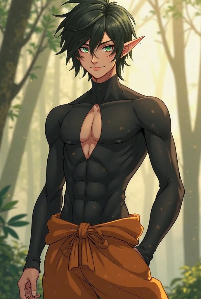 Slightly thin with light skin and thick black hair, ojos verde, His eyelashes are long and broken, just like his hair, they stand out on his face, making his eyes deep.. Mide 142 cm.