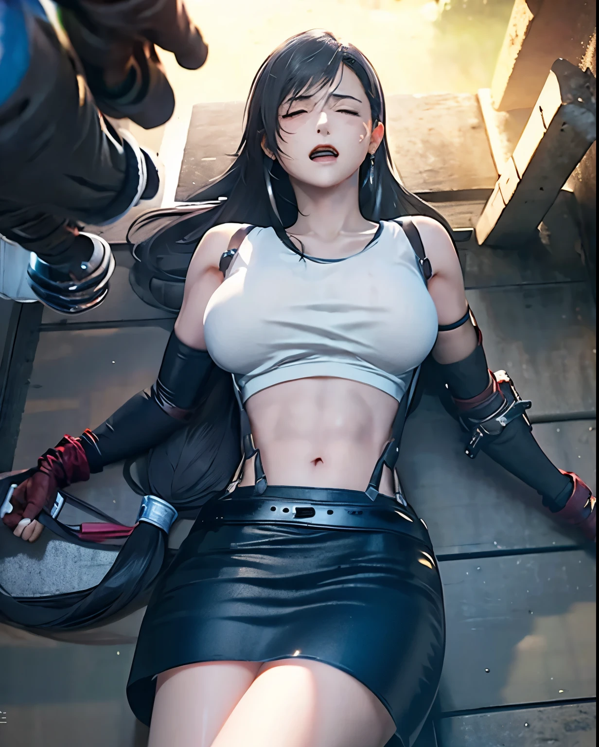 nsfw,Covered in semen,sex with one man,1 female、2 males,fullnude,all-fours,teats,Intravaginal,Wheezing,Naughty look,from the rear,​masterpiece, Ultra-fine and beautiful,femaleejaculation,defTifa, bars, Night city
