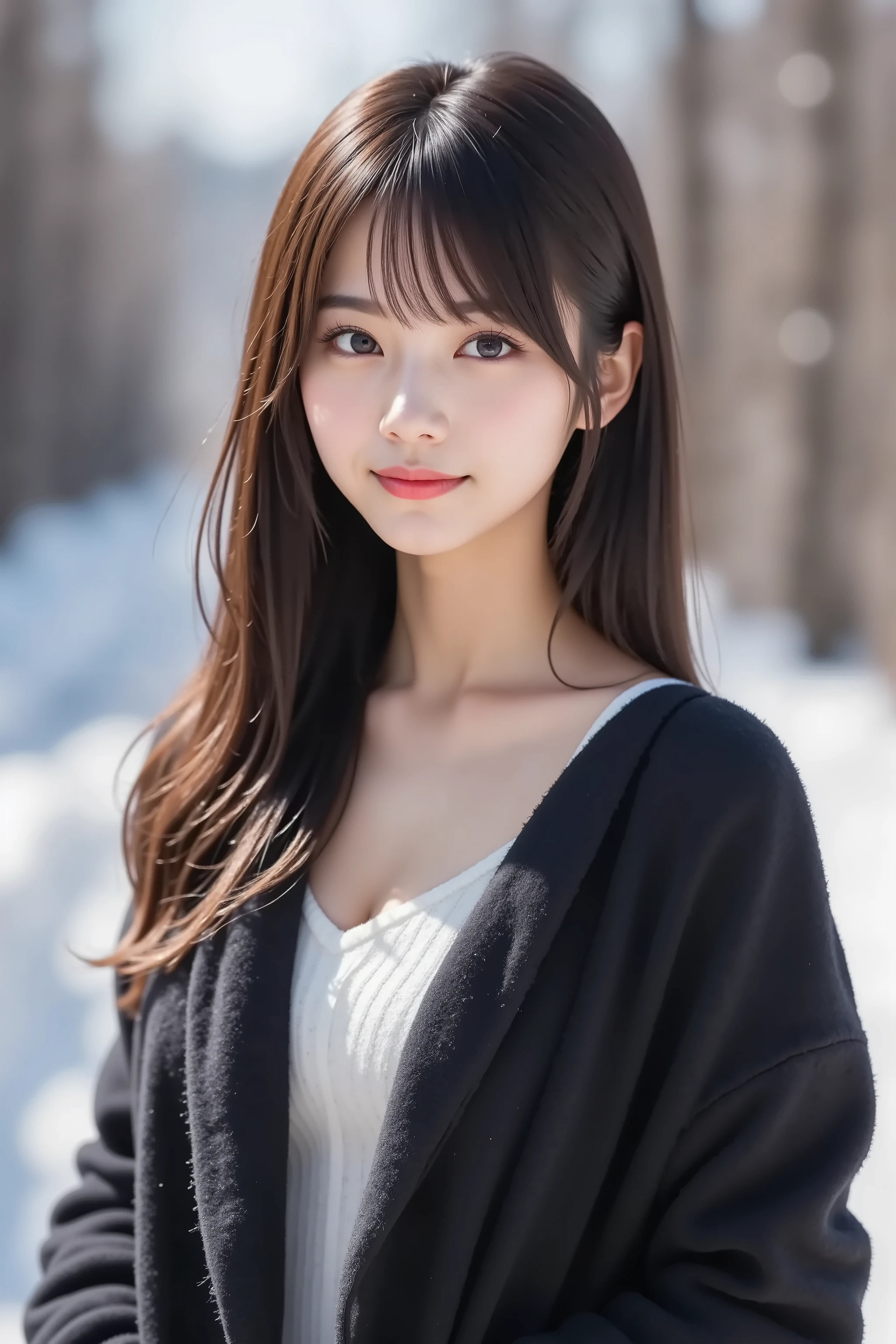with the face positioned exactly in the center of the image , Upper chest , illustration of a woman with a penis , I can clearly see my face 、 snowy black fur coat, Outside a snowy winter landscape, long hair、bungs, smile, young and cute Japanese face , Official Art, high image quality during sick leave CG Unity 8k wallpaper,Ultra high image quality during sick leave , very detailed, high image quality during sick leave , FILM GRAIN , lens flare glow , top quality ,8k, snowy black fur coat as a ,8k, viewer , masterpiece,top quality ,very detailed, it's cute , sexy,very detailedな,Detailed Features ,beautiful, Illustration of a Woman Having a Penis , beautiful Japanese woman, Women's 1 , tight breasts