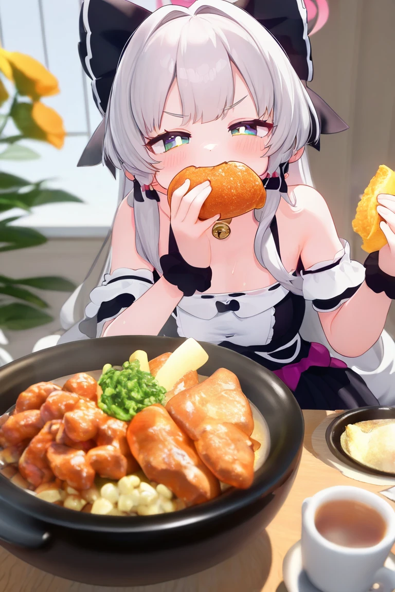 nsfw,master piece,best quality,1girl,16 years old,silver long hair,twintails,small breasts,bestiality,(( eat dog food from food dish )),tearful,spoken heart,,Collar,full body