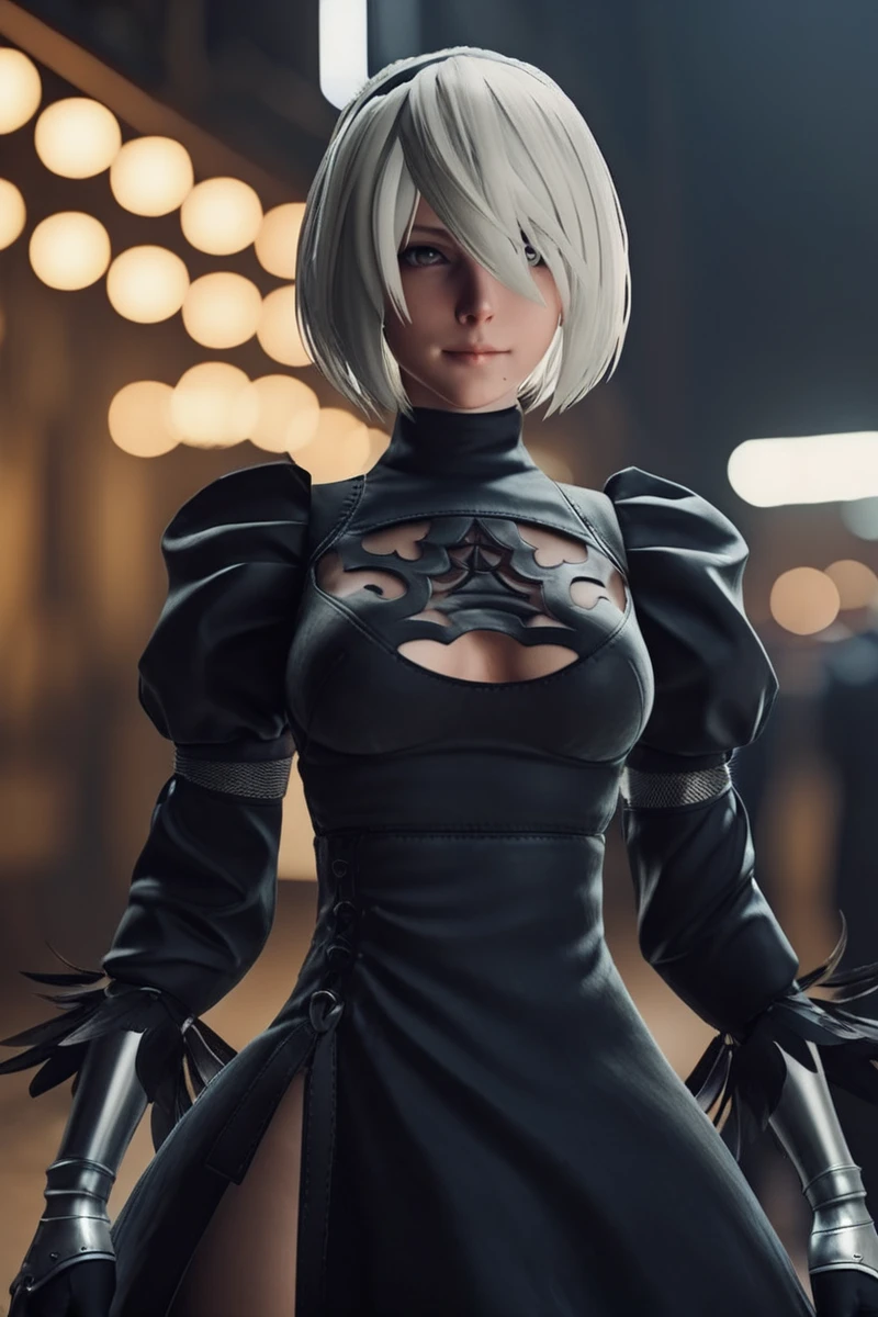 ass pov, Camera from above, Overhead view, There is only one girl in the frame, ass pov, close - up photo, fighting posture, Stands on the edge of the lake, woods, Ruins, Lake, shapely legs, White Hair Bob, ashy hair, The eyes are covered with a bandage, Cyan eyes, black dress with a short skirt, short black skirt, Upskirt, neckline on the chest, white panty, black stockings, high black boots, high-heeled boots, very extremely beautiful, Small firm buttocks, Slender figure, Full-length(Body Full 1.1),Game nier automata, ruined city, The city, overgrown with plants, Ruins, high detail official illustrations, ((beautiful fantasy girl)),Red Small Breasts, Her breasts are sticking out from under her clothes, (Master Part: 1.2), Best Quality, High Resolution, photorealestic, photogenic, Unity 8k壁纸, (illustartion: 0.8), (Beautiful detailed bluish-gray eyes: 1.6), extremely detailed face, perfect lighting, extremely detailed CGI , (perfect arms, perfect anatomy), A girl with perfect breasts, beatiful face, master study, intricate details, Detalhes realistas, the anime, (Based on nier automata) the perfect body, The Perfect Girl, perfect details, Ultra HD |, 8K, Professional photo, Anime Style 2B,