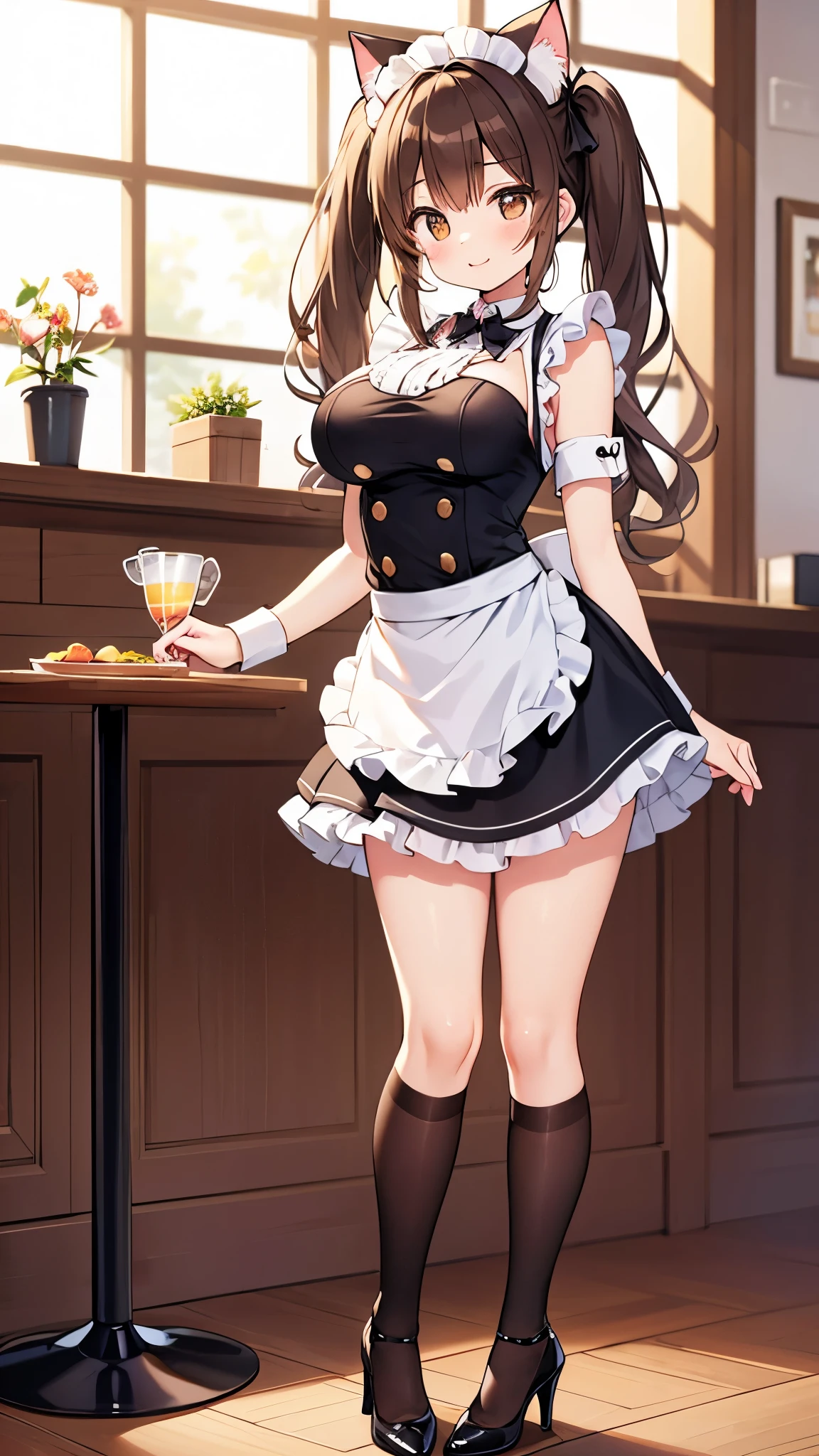 Coffee shop background,Coffee shop background,Indoor background,Tables and Chairs,Bar,Maid girl,Wearing a maid outfit,Maid headband,futanari,Hip bulge,Bulge between the thighs,cute,Long hair,Mature,charming,Bulge between the thighs,Bulge between the thighs,Hip bulge,cute,Pants,shorts,Short skirt,Culottes,Close-up shot from waist up