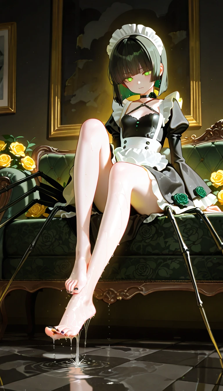 (masterpiece:1.2, highest quality), (realistic, photorealistic:1.4), beautiful illustrations, 
looking at the viewer, whole body, Front view:0.6, 
1 female, 24-years-old, Japanese, ((green hair:1.5, Ultra short hair:1.4)), bangs, hair between eyes, ((height: 166cm, medium breasts:1.6, toned waist, big ass)) 
beautiful hair, beautiful face, beautiful and detailed eyes, (orange eyes:1.3), beautiful clavicle, beautiful body, beautiful breasts, beautiful thighs, beautiful feet, beautiful fingers, perfect anatomy:1.3, perfect anatomy
(wedding hall)
((Wedding dress:1.5, choker:1.6)), black panties:1.6, 
((Grasp the hem of the skirt with your right hand, Put your left hand on your chest, sit with legs apart:1.3)), 
(Look at the viewer while blushing:1.3)