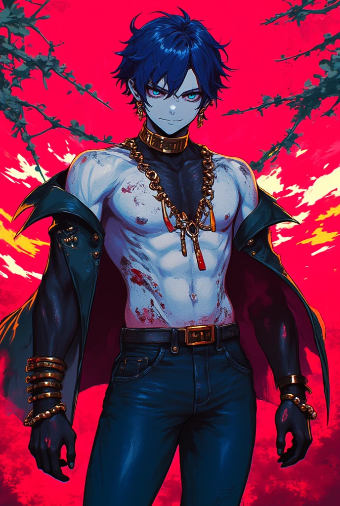 (masterpiece, best quality:1.2), cowboy shot, solo, male focus, 1boy, sukuna, smile, black jacket, tattoo_on_his_face, tattoo_ryoumen, hands in a pocket, pink hair,