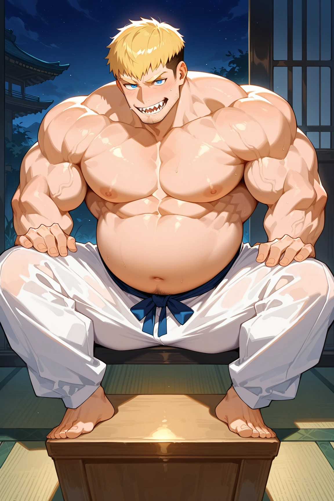 high resolution high quality wonderful Big Giant Muscles that swell Uplifting Big muscles Thick arms Thick legs Japanese tattoo on upper body loincloth Eye power Sharp Eyes