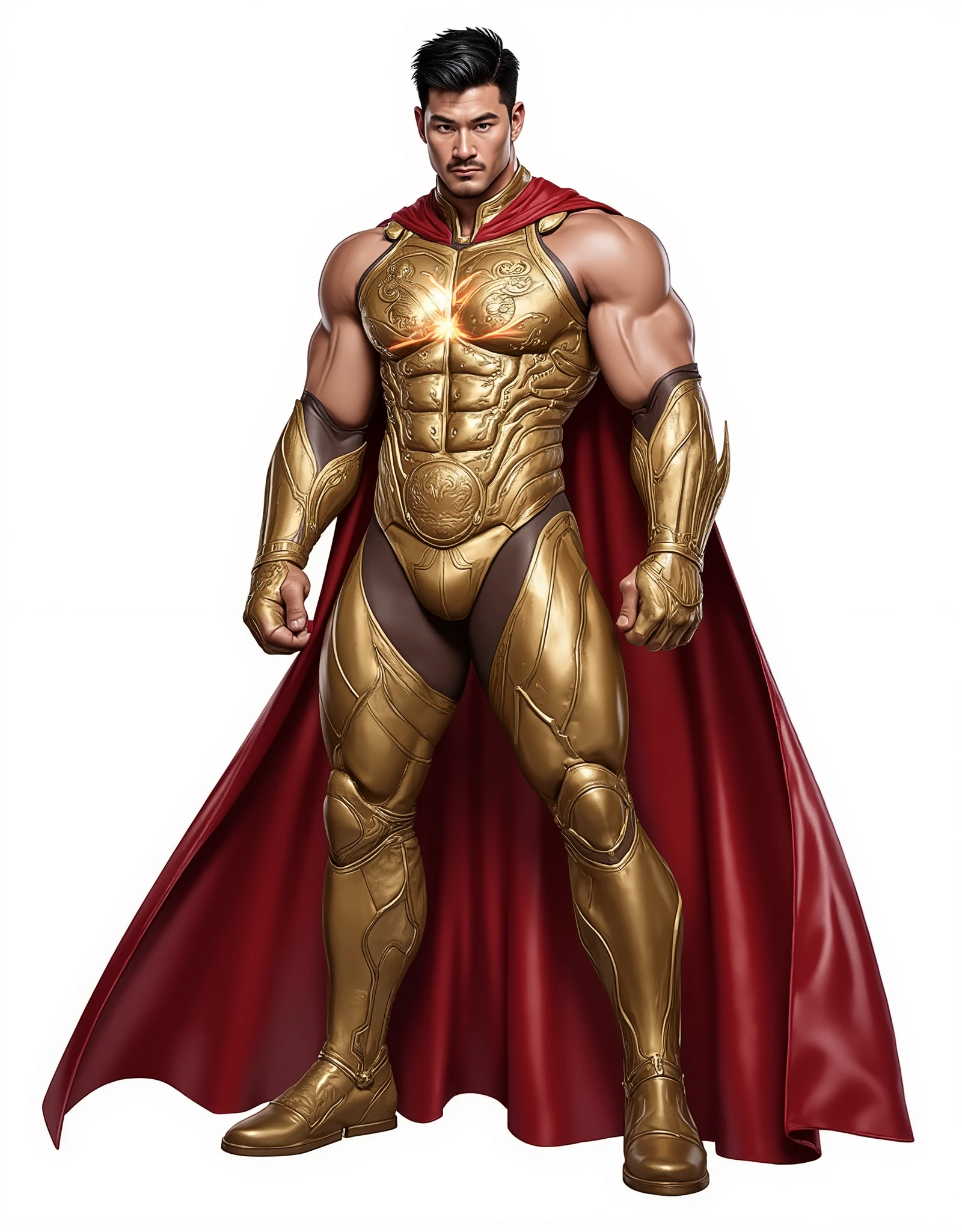 Very long hair, ponytail, perfect anatomy 1 girl tall solo, Slim Thick ((Muscular)) High Elf Tone Body, Gold breastplate, Golden Cape, Golden Gauntlet, Gold crown, Slim Abs, Hourglass Waist, Detailed face, Pronounced cheekbones, Swollen lips, Hands on hips