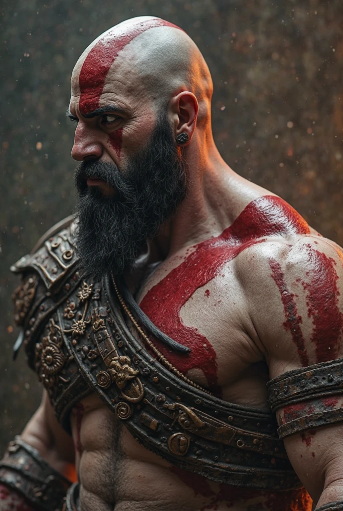 Un chico de pelo largo plateado y con traje y corbata arodillado tratando de levantar la espada del olimpo (la espada de god of war que usa kratos en el juego)