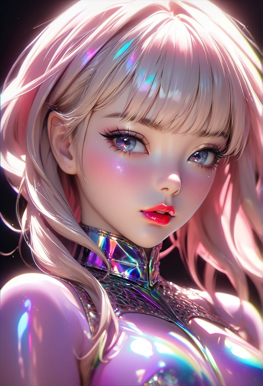 a close up of a woman in a latex outfit posing for a picture, Shiny skin, Trending on cgstation, Pink pigtails and cyan eyes, Photorealistic anime girl rendering, Smooth pink skin, 3D Anime Real, ig model | art gelm, Inspired by Yanjun Chen, 8k art gelm bokeh, Super Real Anime