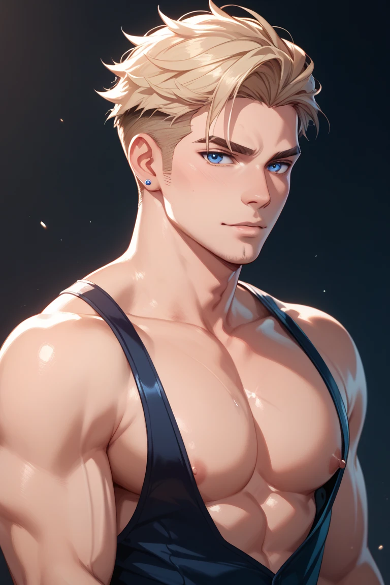 (cropped shoulders)，(nipslip)，(Areola Slip)，(From above)，Masterpiece, Best quality, High quality, 1boys, Solo, Male focus, Facing the camera，Muscles Pectoral muscles，Fishing nets, Lingerie, See-through, tightsuit, Pantyhose, Bare shoulders, halter neck，lbeard，sbeard
