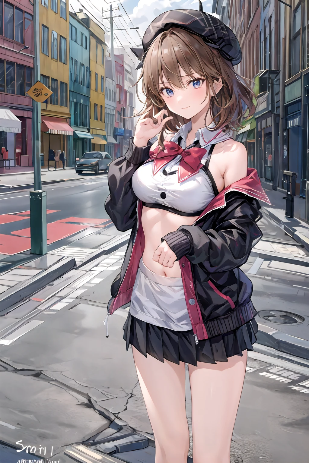 (8k, RAW Photos, Highest quality, masterpiece: 1.2), masterpiece, Super Detail,Best lighting, (Realistic and photorealistic photography: 1.4), High-resolution RAW color photos, Background Blur, blush, Depth of written boundary,1 young cute girl, Hair between the eyes,short hair,Black Hair,red eyes,(red inner hair with yellow hairpin),red eyes,Highly detailed mouth,short,young,medium breasts,small earrings,(Oily skin:1.5,Glowing Skin),glitter skin,whole body, (standing),, ahegao,Shame,embarrassed:1.3,(afraid:1.34),at Night City alley,whole body,(pink high neck fur jacket, closed jacket, White sweater, brown burberry check mini skirt), tug skirt,lift skirt,show border Panties,tears drop:1.3