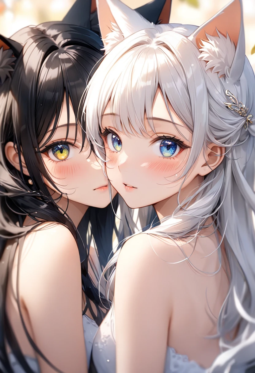 (Best quality, 8k, 32k, Masterpiece, UHD,:1.2),RAW, (((2girl))),ultra cute , natural lighting,transparent shining eyes, 20yo ,fair complexion, (ecstasy:0.8) ,(slut:0.8), (vulgarity:0.8), (fucked silly:0.8),(steam:0.8),(trembling:1.3)),((Nightgown )) , ((White backgroud)), face Closeup, Closeup face, head shot, Cleavage, shiny, kiss, kissing, French braid