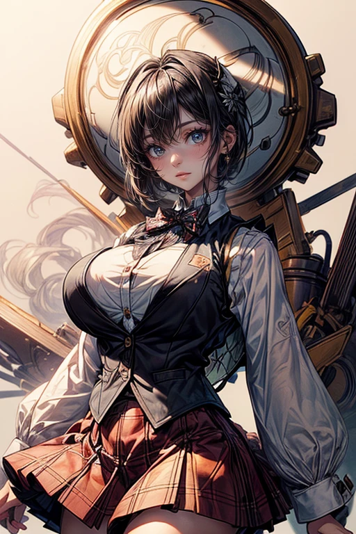 anime - style woman in steam - punk outfit with guns and a ship in the background, steampunk beautiful anime woman, guweiz on artstation pixiv, by Yang J, guweiz on pixiv artstation, beautiful alluring anime woman, 2. 5 d cgi anime fantasy artwork, girl with warship parts, guweiz masterpiece